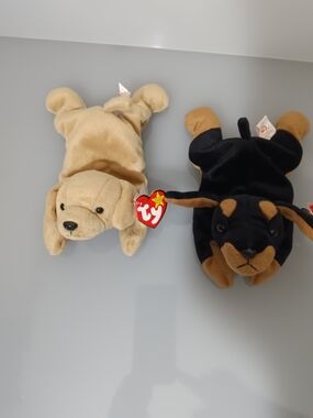 Ty Fetch The Golden Retriever & Doby The Doberman Puppies Plush Toys Tan & Black